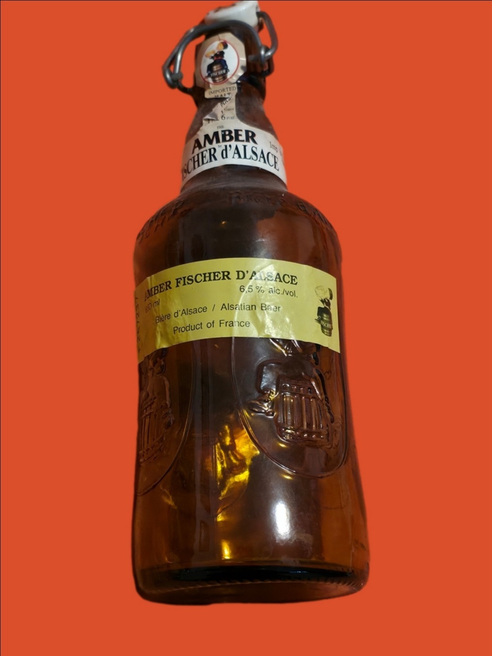 4/$25 Deal! Vintage Amber Fischer d'Alsace Glass Bottle